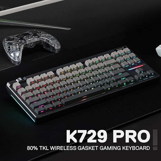 Redragon K729 PRO 80% Wireless Gasket RGB Gaming Keyboard, 3-Mode TKL Mechanical Keyboard w/Knob Control, Gradient PBT Keycaps, Hot-Swap South-Facing Socket & 5-Layer Dampener, Custom Silent Switch