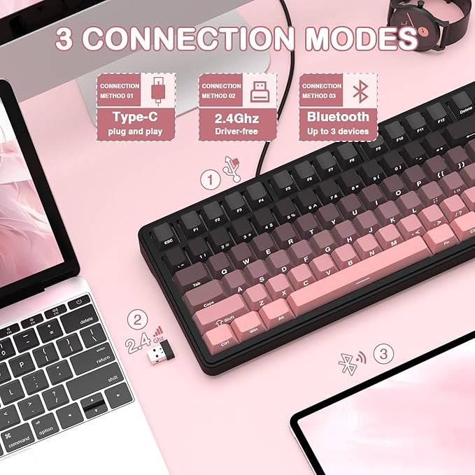 ATTACK SHARK X85 Wireless Mechanical Gaming Keyboard with Knob,Hot Swap,BT/2.4GHz/USB-C,Side Print PBT Keycaps,Gasket,RGB,Coiled Cable,Linear White Jade Switch for Win/PC/MAC