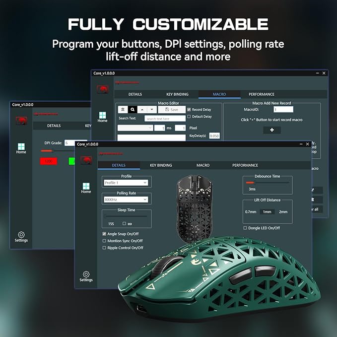 MAMBASNAKE M5 Ultra Carbon Fiber 8KHz Wireless Gaming Mouse,PAW3950MAX Sensor 42K DPI,39g Superlight Tri-Mode 2.4GHz/BT/Wired Computer Mice,Web Driver Support,for Win/Mac/FPS/MOBA/Esports-Green (B)
