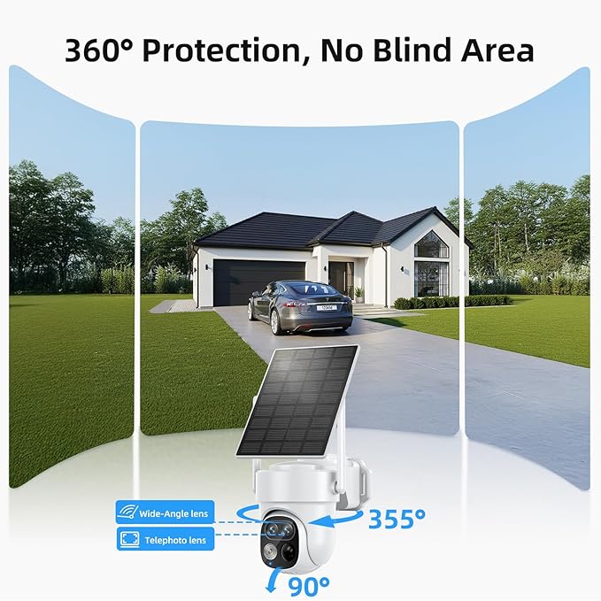 SV3C Solar Security Cameras Wireless Outdoor, 2K Dual Lens Camera System with Hub, Cross-Camera Tracking, 360° Pan Tilt, Color Night Vision, 2-Way Audio, No Subscription, 4 Camera Kit