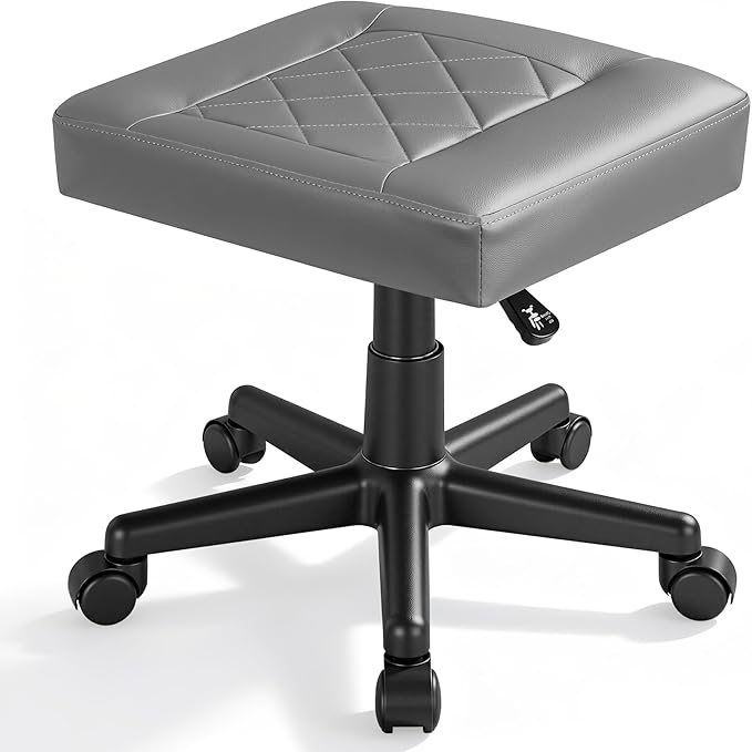 VECELO Under Desk Footrest, PU Ergonomic Foot Rest with Wheels, Comfort Padding, Height Adjustable for Relieving Leg Pain, Stiffness, and etc, Gray
