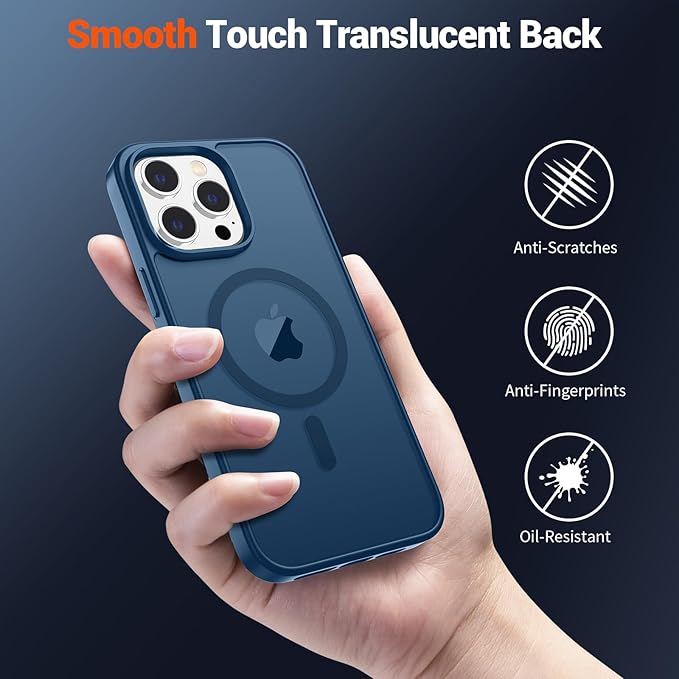 SUPFINE Magnetic for iPhone 13 Pro Case (Compatible with MagSafe) (Military Grade Drop Protection) Translucent Matte Shockproof with Anti-Fingerprint Phone Case,Deep Blue