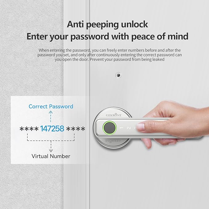Fingerprint Smart Lever Lock TUYA APP Control Keyless Entry Bluetooth Touchscreen Indoor Handle Biometric Electronic Digital Door Knob with Keypad Suitable for Hotel Office Apartment Bedroom