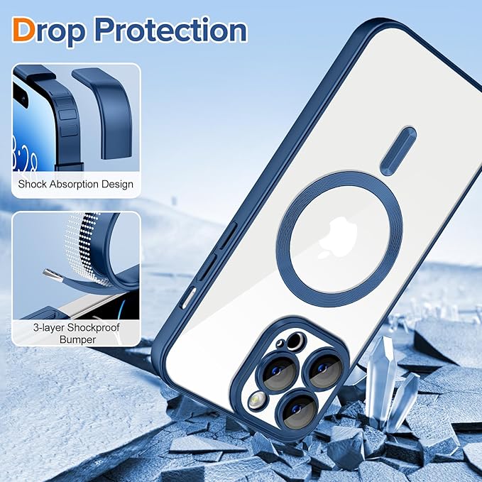 Hython Magnetic Clear for iPhone 14 Pro Max Case with Camera Lens Protector [Compatible with MagSafe] Plating Edge Slim Soft TPU Cover Protective Phone Case for 14 Pro Max 6.7", Matte Deep Blue