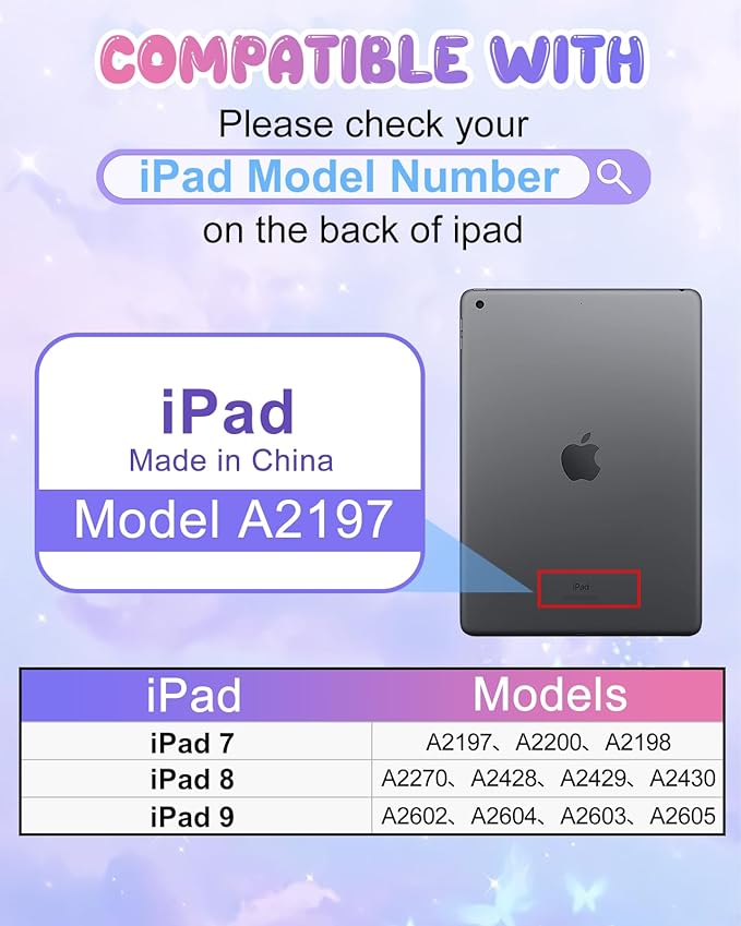 Kidcube for iPad 9th/8th/7th Generation Case 10.2 Inch - for Girls Cute Kawaii Girly 3D Purple Butterfly Design Cover with Rotating Stand & Strap Unique Silicone Women Teens for iPad 9th/8th/7th Case
