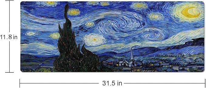 Gaming Mouse Pad, Large Non-Slip Rubber Base Mousepad, Keyboard Mouse Mat, Desk Pad with Stitched Edges, 31.5x11.8inch, Vincent Van Gogh - The Starry Night