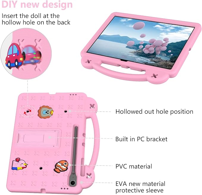 AKABEILA Compatible with Samsung Galaxy Tab S11 X730/X736 2025 11 inch Tablet Case, Kids Friendly Universal Lightweight Shockproof Protective Case with Shoulder Strap & Stand Handle Pink