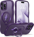 CAPRARO for iPhone 16 Pro Max Case with 360° Spin Magnetic Stand for Women, [Compatible with MagSafe] [Full Camera Protection] Cute Wave Translucent Matte Case for iPhone 16 Pro Max, Deep Purple