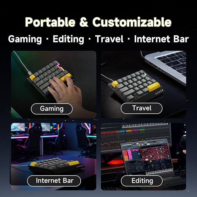 AJAZZ AK029 One-Handed Gaming Keyboard, 29 Keys Wired Keypad, SOCD & DKS, Magnetic Switch, 8KHz Polling, Web Driver Customizable, Portable for Editing/Travel, Aluminum Plate, Black Gray