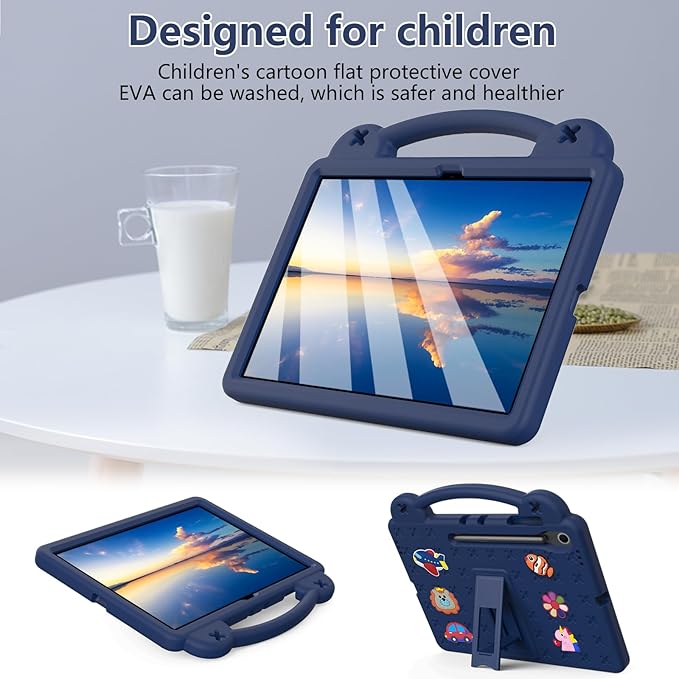 AKABEILA Compatible with Samsung Galaxy Tab A11 2025 Tablet Case, Kids Friendly Universal Lightweight Shockproof Protective Case with Shoulder Strap & Stand Handle Navy Blue
