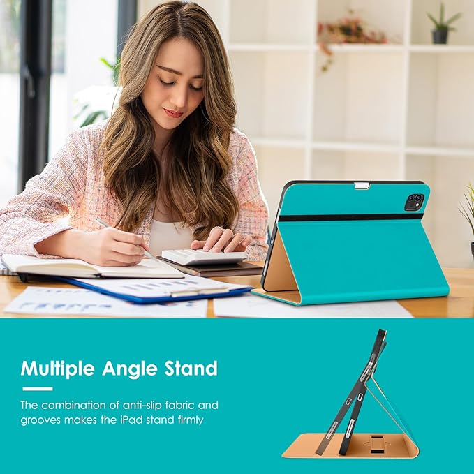 VIKESI Case for iPad Air 13 inch (M4) 2026 / (M3) 2025 / (M2) 2024,Premium Leather Folio,Apple Pencil Holder,Auto Sleep/Wake,Stand Cover - Cyan Blue