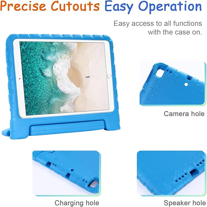 Kids Case for iPad 9th/8th/7th Generation (2021/2020/2019), iPad 10.2" Shockproof Case, Techcircle Handle Stand Lightweight EVA Foam Bumper Protective Rugged Drop Protection Child Proof Cover, Blue