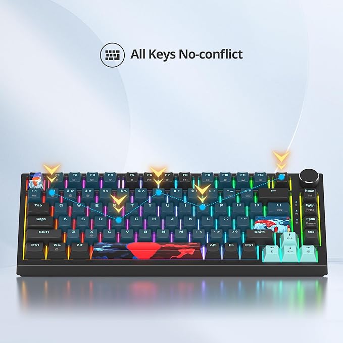 Fogruaden Wired 75% Percent Mechanical Keyboard, RGB Backlit 75 Percent Gaming Keyboard, Gasket Mount TKL Mechanical Keyboard, Hot Swappable Red Switch, NKRO Compact Keyboard with Volume Knob