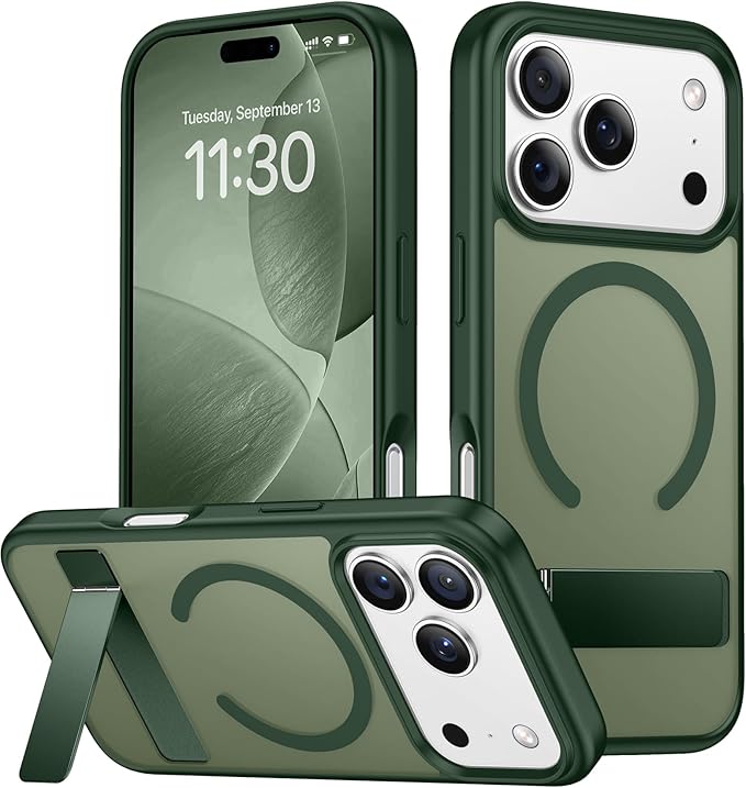 SPIDERCASE Magnetic for iPhone 17 Pro Max Case,with [3 Stand Ways] [Military Grade Drop Protection] with Invisible Stand Shockproof Slim Case for iPhone 17 Pro Max 6.9",Dark Green