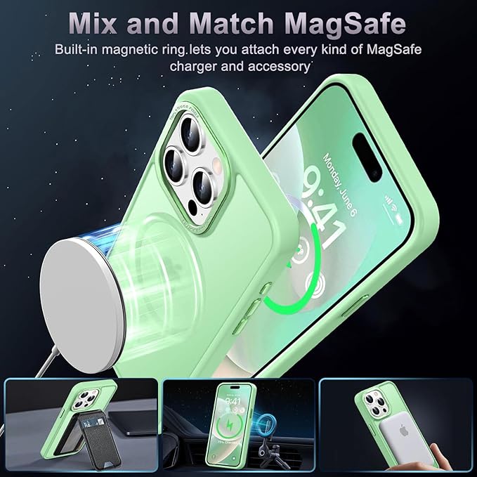 Newfuture Upgraded Magnetic for iPhone 15 Pro Max Case [Compatible with Magsafe] [Mil-Grade Protection], Pocket-Friendly, Slim Translucent Phone Case Cover for iPhone 15 Pro Max 6.7", Matcha Green