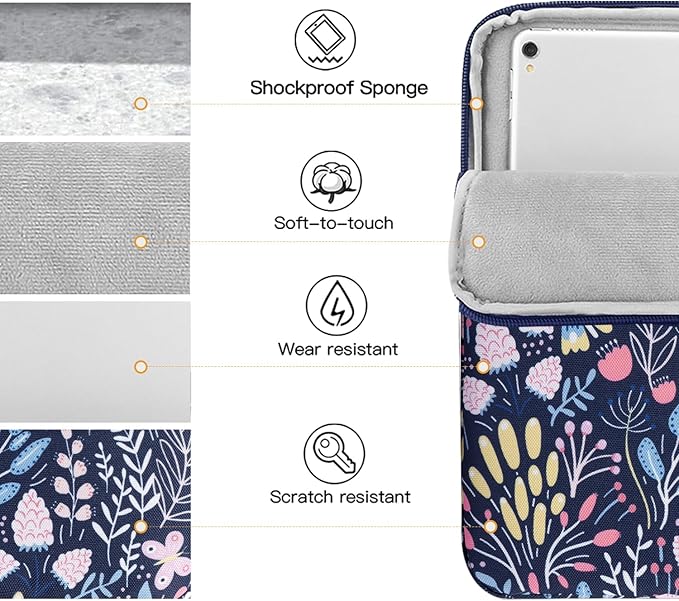 TiMOVO 9-11" Tablet Sleeve Bag for iPad 11-inch A16 2025, iPad 10.9"/10.2"| Air 11 Inch/5th/4th Gen. 10.9", Galaxy Tab A9+/A11Plus 11", Protective Bag Fit Smart Keyboard, Colorful Flower