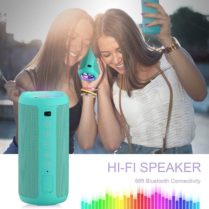 Ortizan Portable Bluetooth Speakers, IPX7 Waterproof Wireless Speaker with 24W Loud Stereo Sound, Outdoor Speaker with Bluetooth 5.3, Deep Bass, RGB Lights, Dual Pairing, 30H Playtime for Home