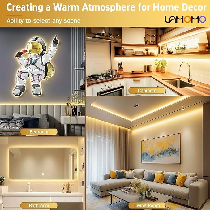 Lamomo COB LED Strip Lights Pro, 32.8Ft Warm White Dimmable Self-Adhesive Led Rope Light with Remote, Flexible Cuttable Waterproof 3000K Silicone Neon Tape Lights for Bedroom, Indoor, Outdoor,Cabinet