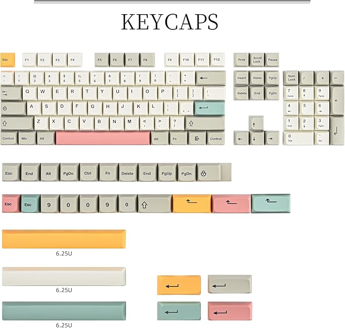 Guffercty kred 9009 Retro XDA Profile Keycaps Set - Minimalist Dye-Sub PBT Compatible with 60%/65%/75%/96% Mechanical Keyboards (9009-XDA)