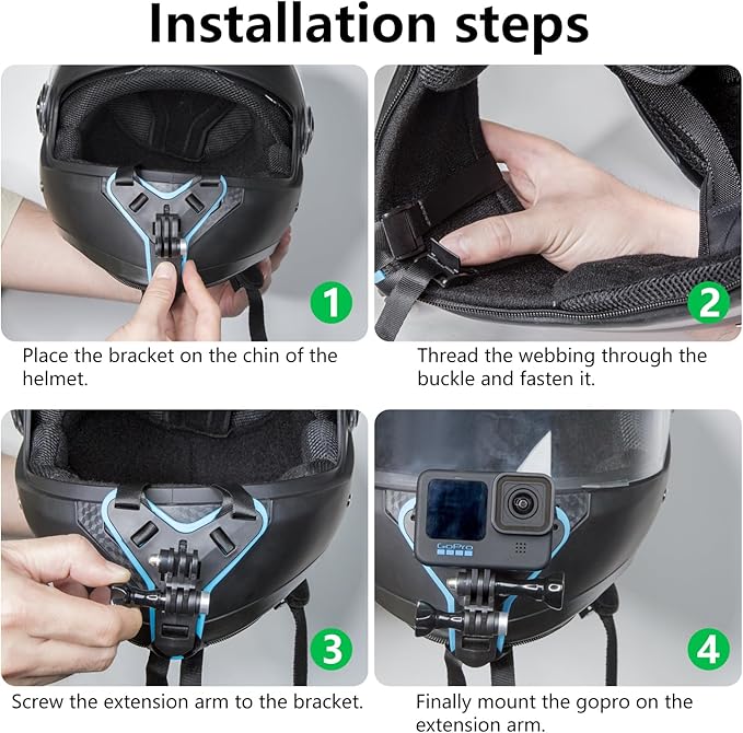 Haoyou Helmet Chin Mount Strap Compatible with Gopro Hero 13 12 11 10 9 8 7 and DJI Osmo Action Camera，Motorcycle Helmet Extension Attachment Mounting Accessories (Blue)