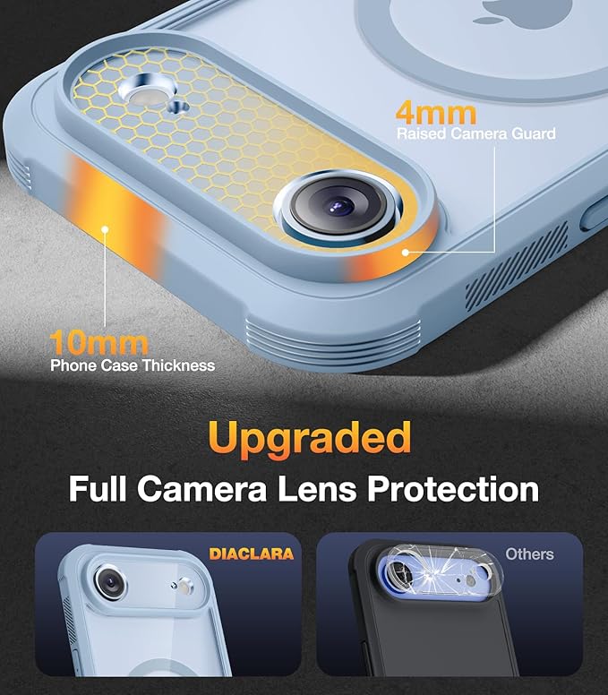 Diaclara Magnetic Designed for iPhone Air Case Full Body Bumper,[Compatible with MagSafe] Military Drop Proof Cover with Built-in Touch Sensitive Anti-Scratch Screen Protector for iPhone 17 Air Blue
