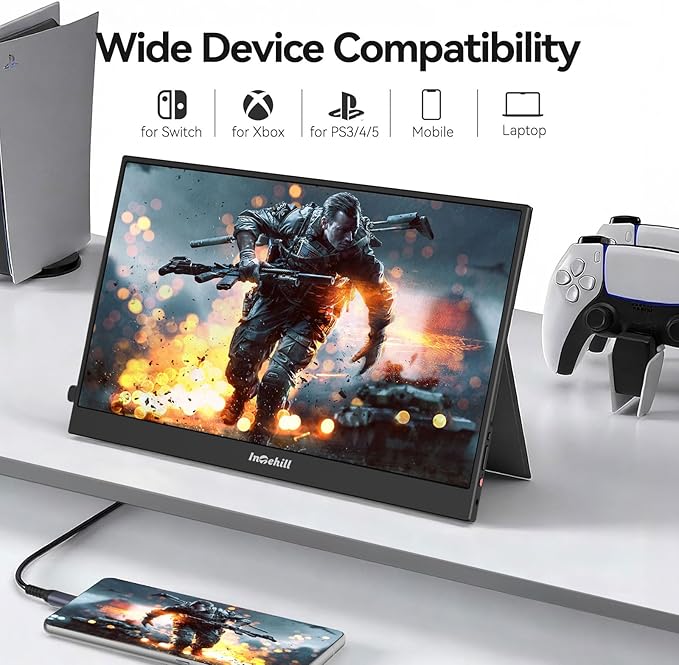 Intehill 15.6" FHD 1080P Portable Monitor, Premium IPS External Display with Dual Speakers, Ultra-Slim Aluminum Alloy Design, Magnetic Folio Stand, USB-C & HDMI Second Screen for Laptop, F15ZA