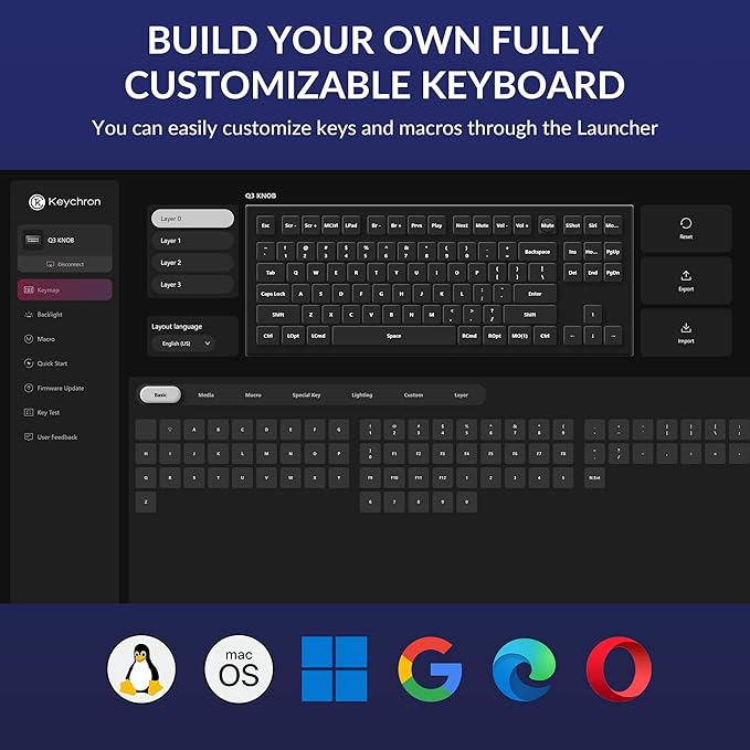 Keychron Q3 Wired Custom Mechanical Keyboard Knob Version, TKL Tenkeyless QMK/VIA Programmable Macro with Hot-swappable Gateron G Pro Blue Switch Double Gasket Compatible with Mac Windows Linux (Blue)