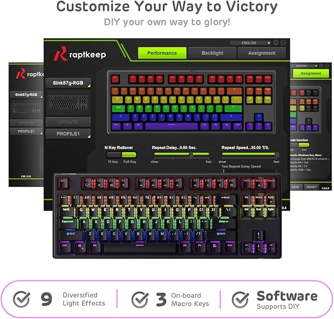 RK ROYAL KLUDGE RK87 Sink87G RGB 80% Mechanical Keyboard, Wireless 2.4G Tenkeyless Mechanical Keyboard with Programmable Software, 87 Keys, Tactile Brown Switches