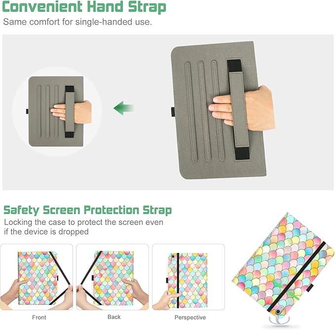 for iPad (A16) 11Th/10Th Generation Case 2025/2022, for iPad Case 11Th/10Th Generation, Fit iPad 10Th/11Th Gen Cover Pencil Holder/Hand Strap/Pocket/Adjustable Stand, Pink Fish Scale