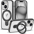 Compatible with iPhone 15 Plus Case with Invisible Magnetic Ring Stand [Compatible with Mag-Safe] [Full Camera Lens Protector] Plating Clear Phone Case for iPhone 15 Plus 6.7", Black