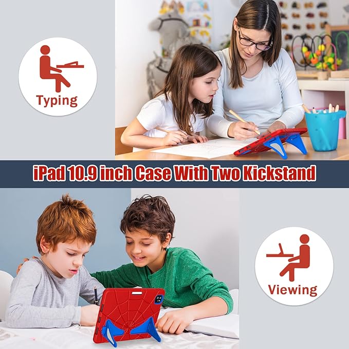 AKABEILA Compatible with Apple iPad Pro 11 inch(2018)/Apple Air 4 10.9(2020)/Air 5 10.9(2022)/Air 6 M2 (2024)/Air 7 M3 (2025) Tablet Case，Cover for Kids Boys Babies with Kickstand Red Blue