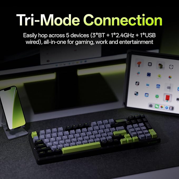 Rapoo V700DIY-98 Wireless Mechanical Keyboard, BT5.0 + 2.4GHz, Hot Swappable Custom Gaming Keyboard, Speed Silver Linear Switch, 16.8M Per-Key RGB, Gasket Mount, Creamy Sound, Full NKRO Anti-Ghosting