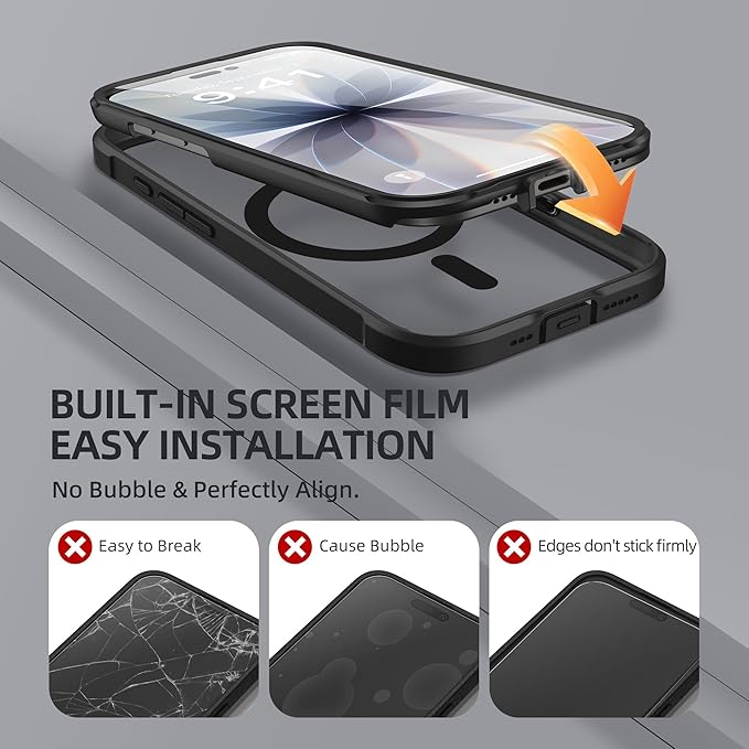 BERFY for iPhone 17 Case, Compatible with MagSafe, Built-in Glass Screen Protector, Camera Protection, Shockproof Full Body Phone case 6.3", Clear Black