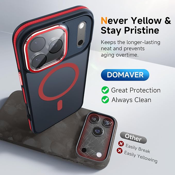 Magnetic 3 in 1 for iPhone 17 Pro Max Case, [Omni-Directional Protection] with 1x Screen Protector + 1x Camera Cover, [Seamless Work with Magsafe] Protective Silm Matte Case for iPhone 17 Pro Max Red