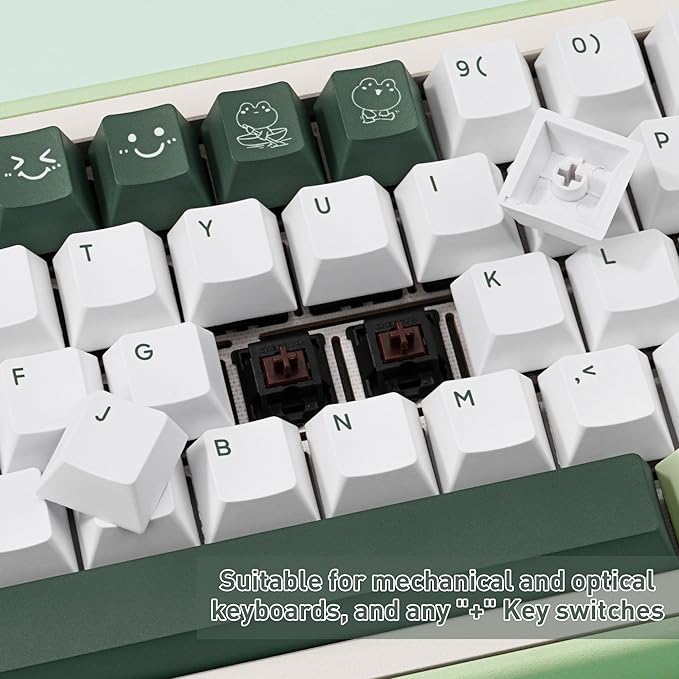 Cute Matcha Green Frog Keycaps 134 Keys-Cherry Profile Dye-Sublimation Custom Keycap-Minimalist Style PBT Key Caps for Cherry MX Switches Mechanical Gaming Keyboard 60% 75% 100%