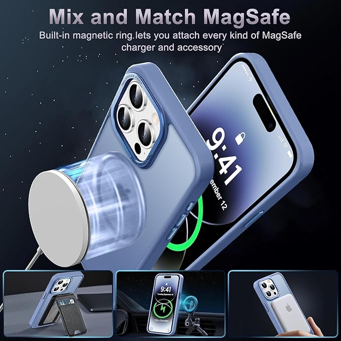 Newfuture Designed for iPhone 14 Pro Max Case with Magnetic [13 FT Military Drop Protection] [Compatible with Magsafe] Slim Translucent Matte Shockproof with Anti-Fingerprint Phone Case, Light Blue