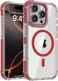 DEERLAMN Strong Magnetic Case for iPhone 16 Pro 6.3-Inch,[Compatible with Magsafe] Clear Slim Shockproof Protective Phone Cover for Women Men-Transparent+Red