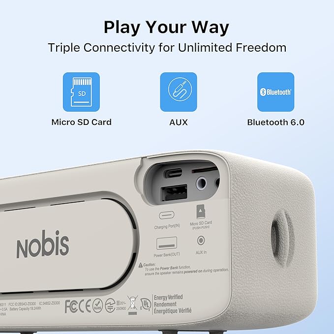 NOBIS 20W Speakers Bluetooth Wireless, IP68 Waterproof Speaker, Up to 24H Playtime, TWS Pairing, Bluetooth 6.0, EQ Mode，Hands-Free Call with App Control for Outdoor, Travel, Home