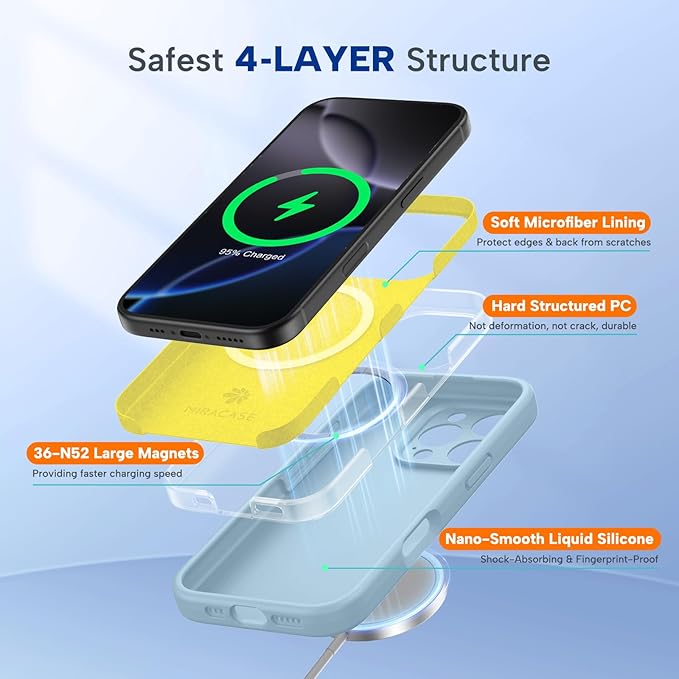 Miracase Magnetic for iPhone 16 Pro Case, [Soft Anti-Scratch Microfiber Lining], Compatible with MagSafe, Liquid Silicone Case Shockproof Drop Protection Phone Case for 16 Pro,Clove Purple