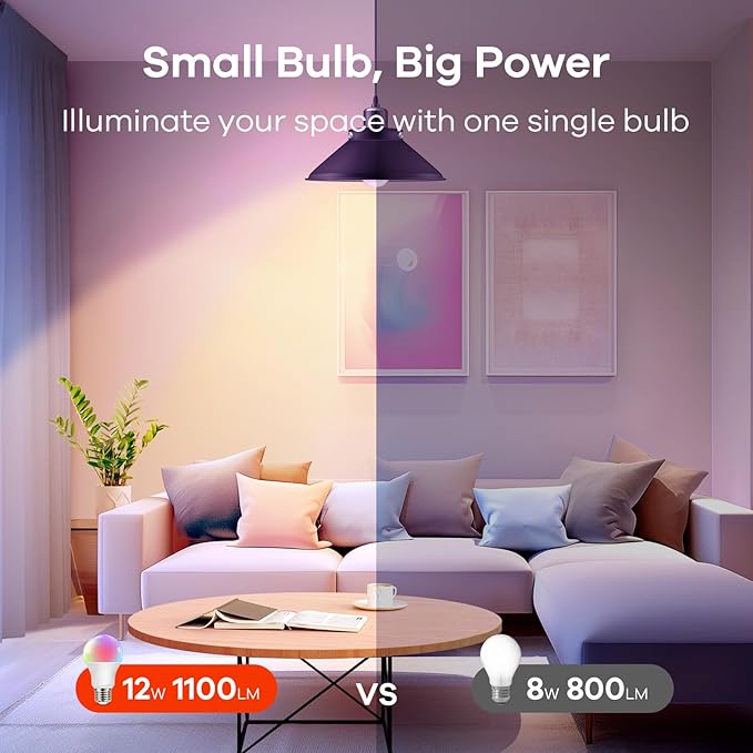 OREiN Matter Smart Light Bulb, 1100 Lumens 75W Equivalent Smart Light Bulbs, Color Changing Light Bulbs Work with Apple Home, Alexa, Google Home, SmartThings, A19 Smart Bulbs 2.4Ghz WiFi, 2Pack