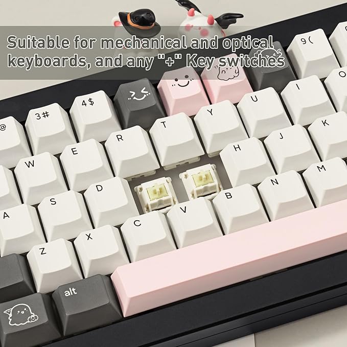 Cute Ghost Theme PBT Keycaps 134 Keys - Five-Sided Dye-Sublimation Cherry Profile Custom Key Caps for Cherry MX Switches Mechanical Gaming Keyboards (60%/65%/75%/80%/100% Layout)