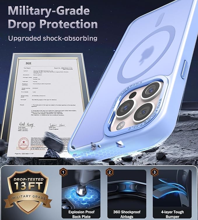 Newfuture Designed for iPhone 14 Pro Case with Magnetic [13 FT Military Drop Protection] [Compatible with Magsafe] Slim Translucent Matte Shockproof with Anti-Fingerprint Phone Case, Blue