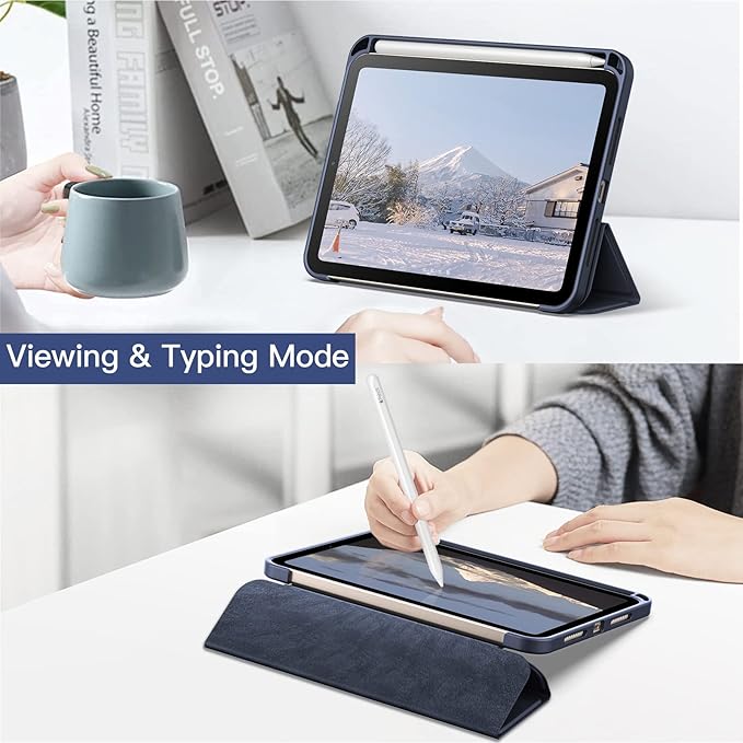 JETech Case for iPad mini (A17 Pro, 2024 Model, 7th Generation) / mini 6 (2021 Model, 6th Generation) with Pencil Holder, Clear Back Shell Slim Stand Tablet Cover, Auto Wake/Sleep (Navy)