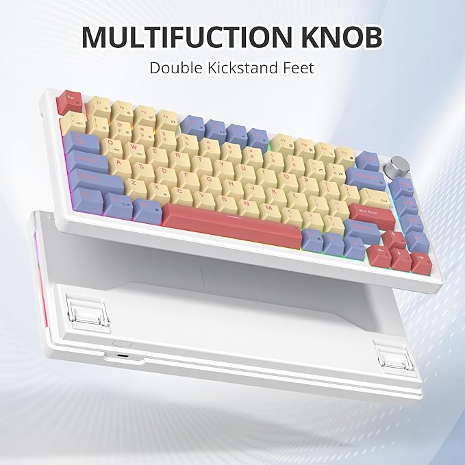 75% Wired Mechanical Gaming Keyboard, Hot Swappable Gasket Mount, White Switch, 82 Keys TKL, NKRO, Creamy for PC Laptop Windows Gamer (Marshmallow)
