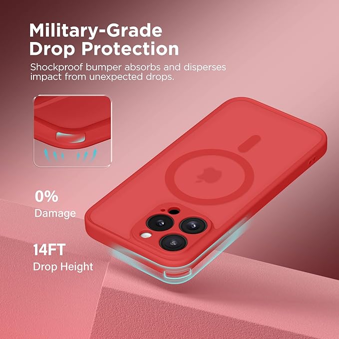 CAPRARO Magnetic for iPhone 15 Pro Case, [Compatible with MagSafe] [Full Camera Protection] Shockproof Protective Slim Translucent Matte Phone Case for iPhone 15 Pro 6.1'', Watermelon Red