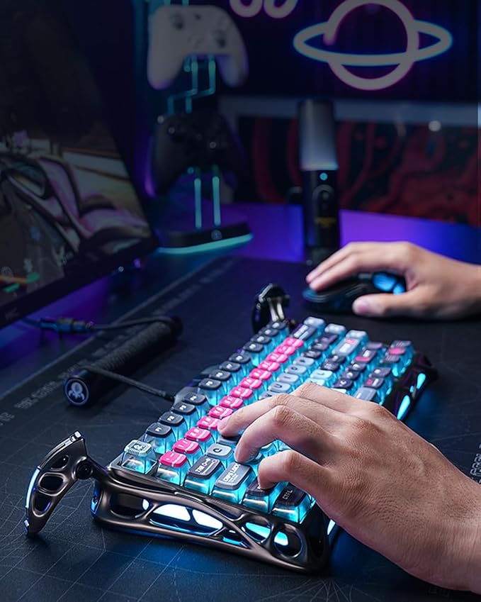 GravaStar Mercury V75 Pro HE Keyboard – 75% Layout Gaming Keyboard, Hall‑Effect Magnetic Switches, Only Wired, Hot‑Swappable, 8000 Hz Polling, Dual‑Zone RGB, Semi‑Aluminum Frame with Cyberpunk