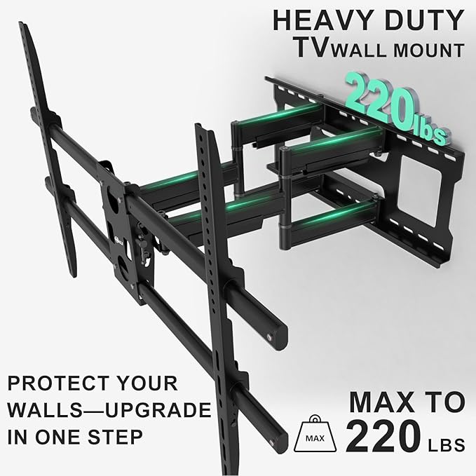 WALI Heavy Duty Full Motion TV Wall Mount Bracket for Extra Large TVs,Holds up to 220Ibs, Swivel Tilt Rotatable,Max Mounting Holes 1000x600, Fits 65 75 85 100 120 inch LED/LCD/OLED 4K/8K on Wood Stud