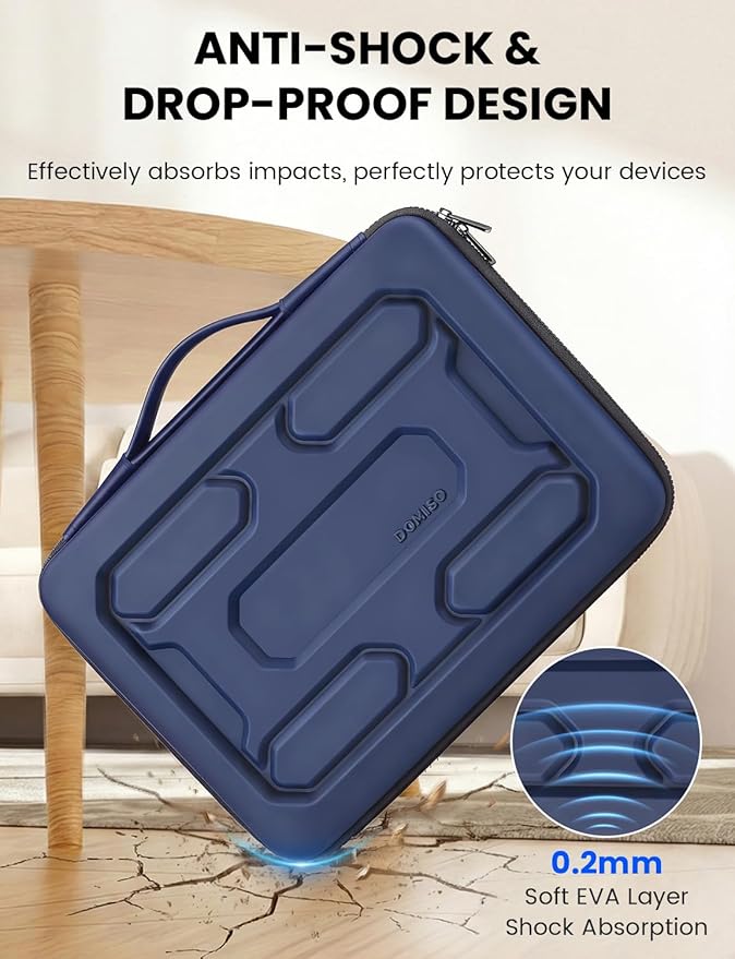 DOMISO Laptop Hard Case 14-14.4 inch Waterproof Shockproof Hard Shell Laptop Sleeve with Handle & Storage Pocket, Compatible with MacBook, HP, Dell,Dark Blue