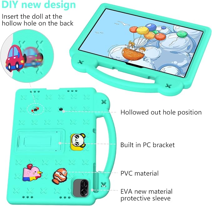 AKABEILA Compatible with Honor Pad X8a 2024/Infinix Xpad 11 inch 2024 Tablet Case, Kids Friendly Universal Lightweight Shockproof Protective Case with Shoulder Strap & Stand Handle Mint Green