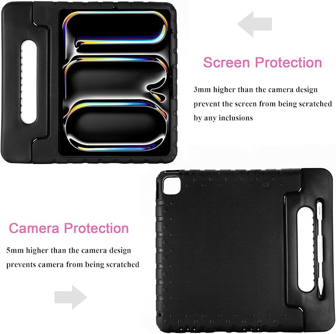 Kids Case for iPad Air 13-inch M3/M2 & iPad Pro 13 inch Case M5/M4 (2025/2024) with Pencil Holder/Kickstand Lightweight Convertible Handle Stand EVA Shockproof Rugged Protective Cover, Black